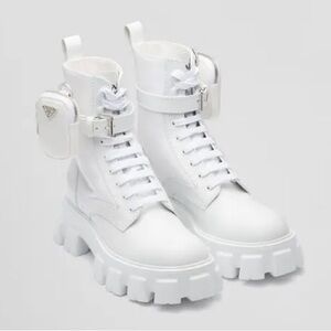 Prada Monolith Boots with Pouch White 37